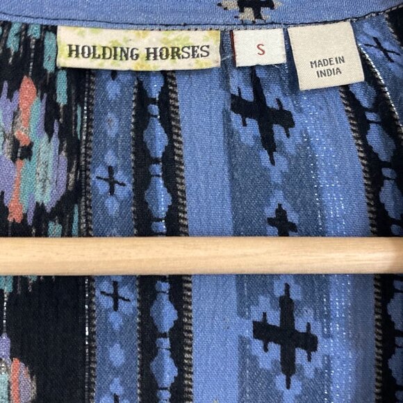 ANTHROPOLOGIE Holding Horses Winter Moon Blue Aztec Print Tunic Peasant Dress - Picture 6 of 13